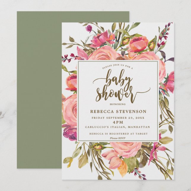 moderne boho wild Blume Babydusche Einladung (Vorne/Hinten)