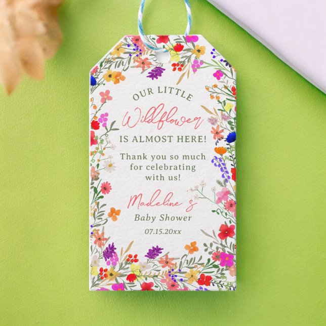 Moderne boho Wildblumen Babydusche Danke Geschenkanhänger (Modern boho wildflowers baby shower thank you gift tags)