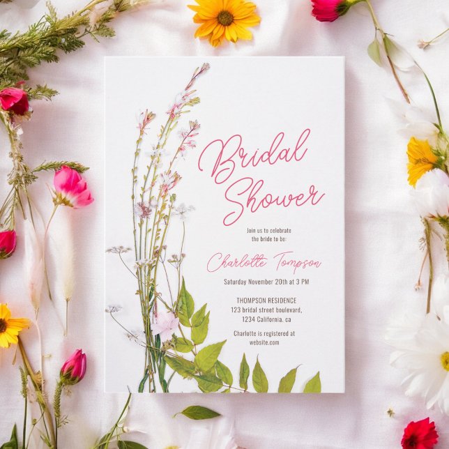 Moderne boho Wildblumen schreiben Foto Brautparty Einladung (Modern boho wildflowers script photo bridal shower invitation)