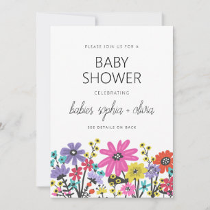 Moderne Boho-Wildblumen-Zwillinge-Baby-Party Einladung