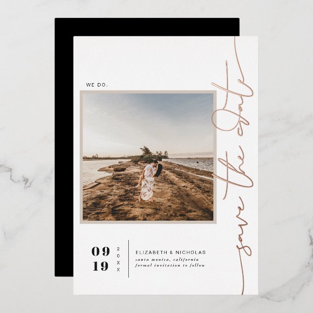 Moderne Boho-Wüste | Square Foto Save the Date Folieneinladung (Vorderseite/Rückseite)