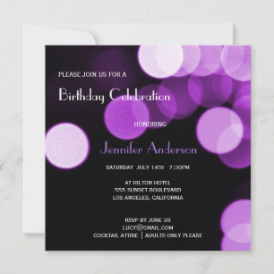 Moderne Bokeh Lila Glitter & Glamour Geburtstag Einladung