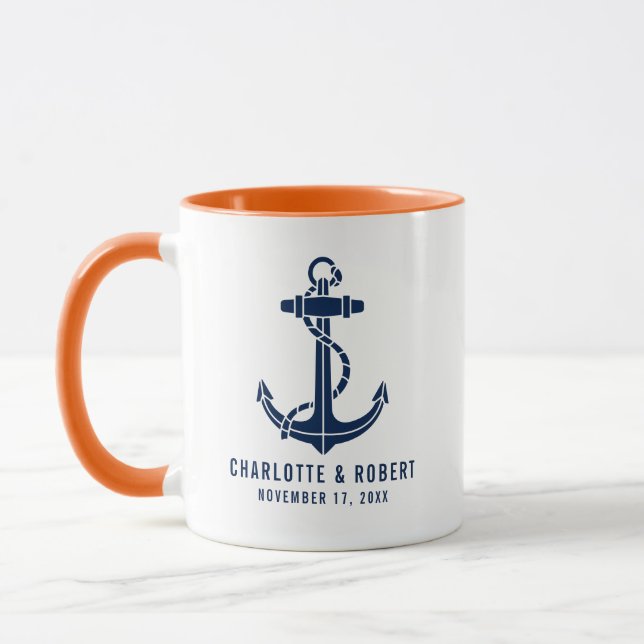 Moderne Bootsanker-Strandhochzeitsfeier Tasse (Links)
