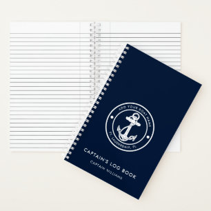 Moderne Bootsanker und Name Navy Blau Kapitäne Log Notizbuch