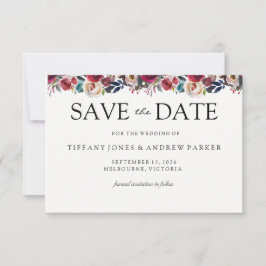 Moderne bordeauxfarbene Hochzeit Save the Date