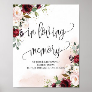 Moderne bordeauxrote Gedenktafel für die Hochzeit Poster