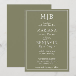 Moderne Border Minimalist Boho Grüne Hochzeit Einladung