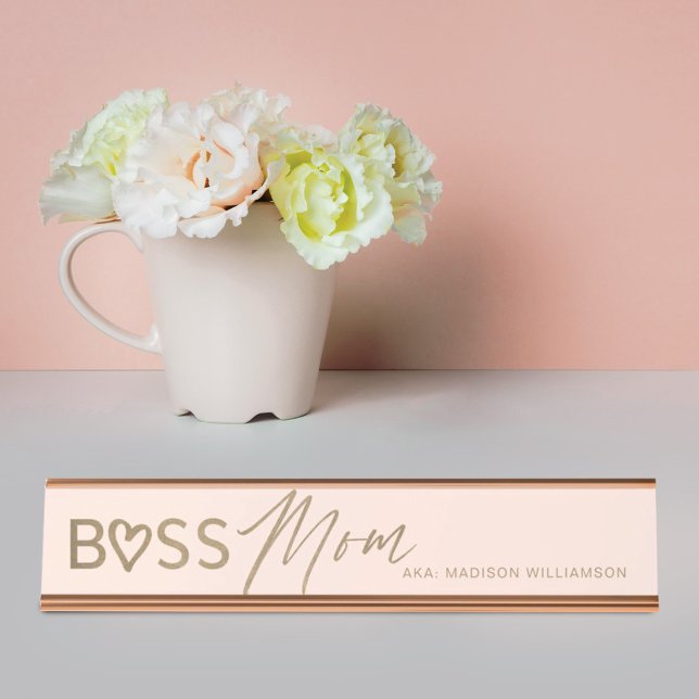 Moderne Boss-Mama Stilvolles Rosa & Gold Schreibtischnamensplakette (Von Creator hochgeladen)