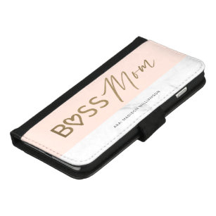 Moderne Boss-Mama Stilvolles Rosa, Gold und Marmor iPhone 8/7 Plus Geldbeutel-Hülle