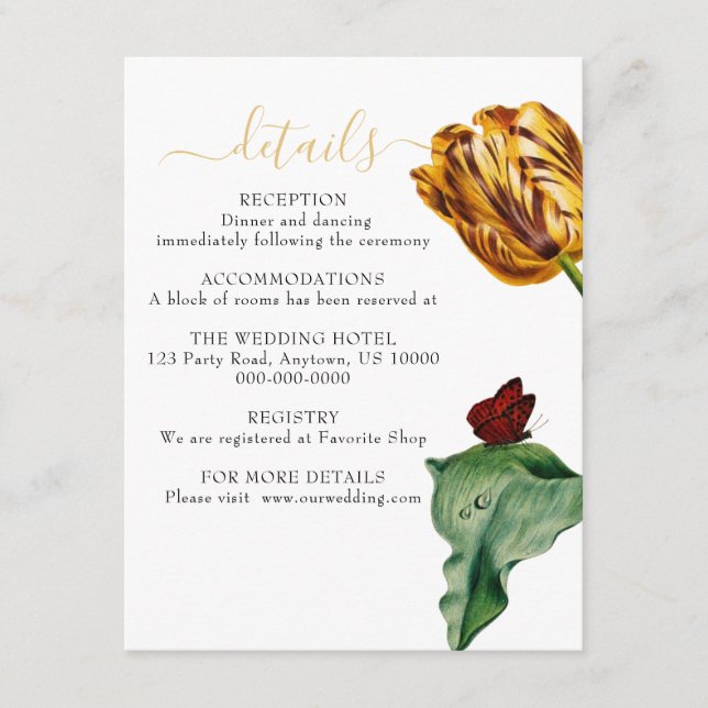 Moderne Botaical Tulip Wedding Suite Details Begleitkarte (Vorderseite)