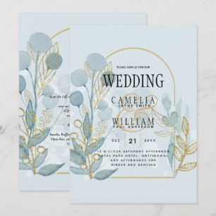 Moderne Botanica; Aqua SeaGlass Gold Wedite Einlad Einladung