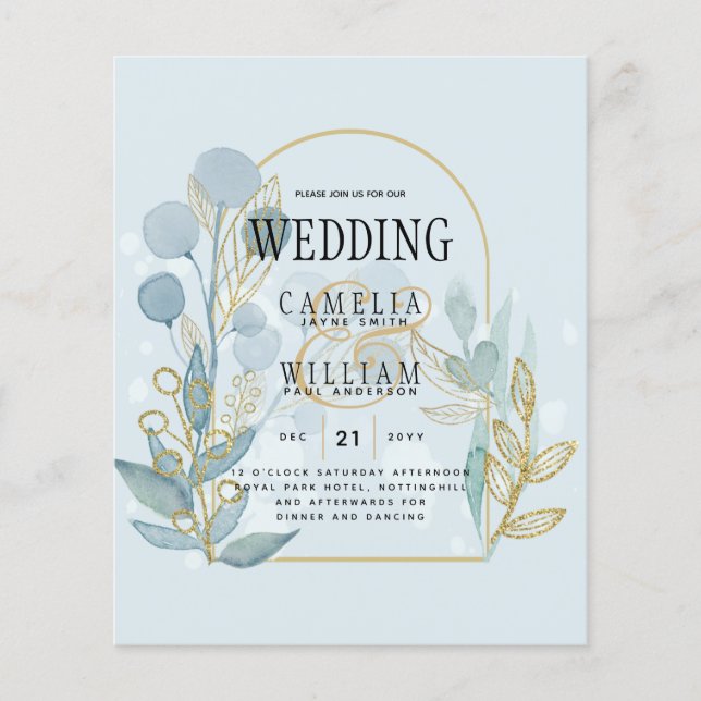 Moderne Botanica; Aqua SeaGlass Gold Wedite Einlad Flyer (Vorne)