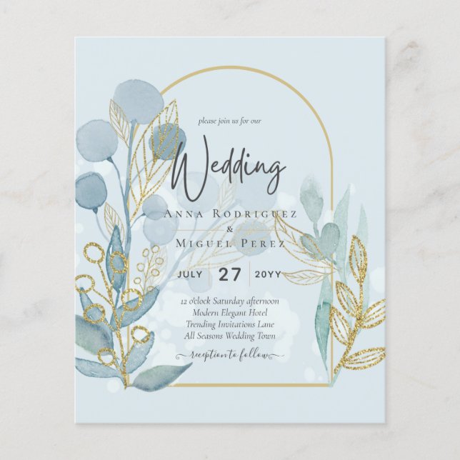Moderne Botanica; Aqua SeaGlass Gold Wedite Einlad Flyer (Vorne)