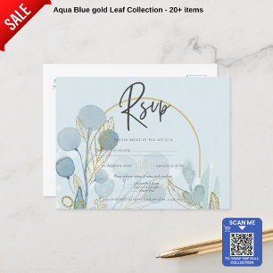 Moderne Botanica; Aqua SeaGlass Gold Wedite Einlad Postkarte