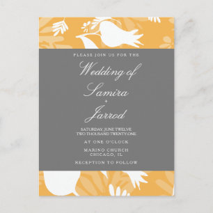Moderne botanisch-gelbgraue Tulip Hochzeit Postkarte