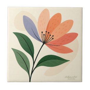 Moderne botanische abstrakte Blumenkunst Fliese