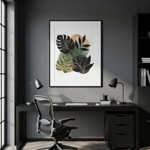 Moderne Botanische Abstrakte Kunst Schwarzes und G Poster