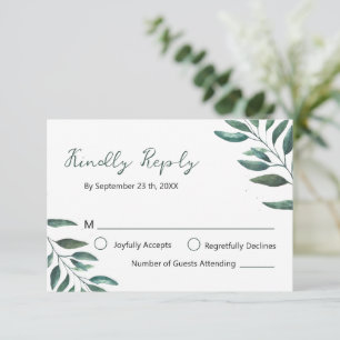 Moderne botanische Antwortkarte mit grünen Blätter RSVP Karte