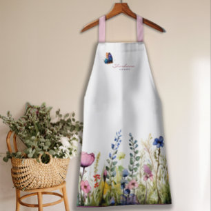 Moderne botanische Aquarellblüte mit Script Schürze