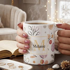 moderne botanische Aquarellfeiertage Monogramm Kaffeetasse