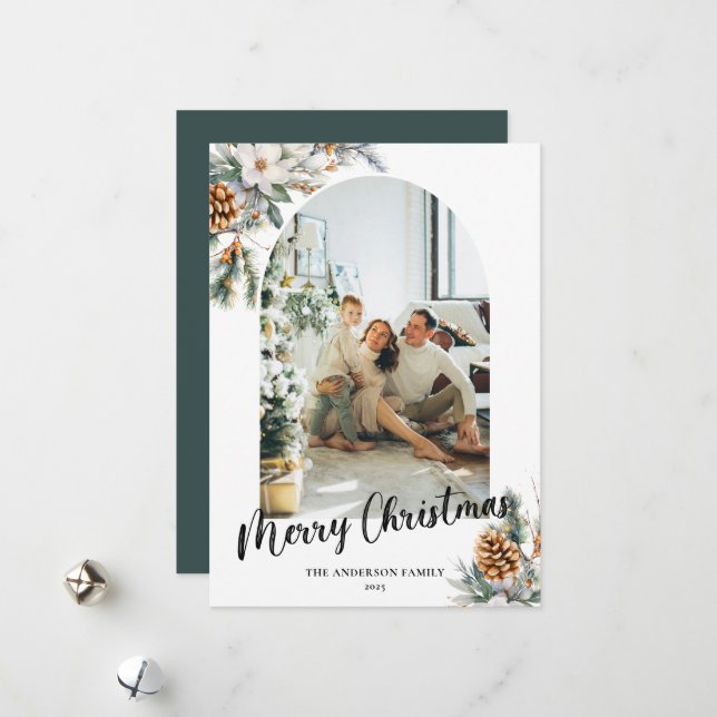 Moderne botanische Arche Grün & Foto Weihnachten (Vorderseite/Rückseite Beispiel)