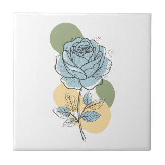 Moderne botanische Ästhetik - Blaue Rose Linienkun Fliese