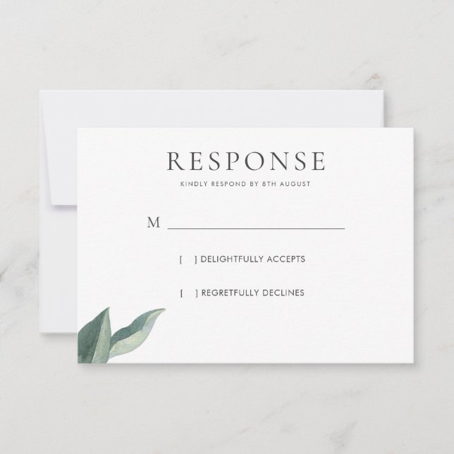 Moderne botanische Blätter für Hochzeitsreaktion RSVP Karte (Vorderseite)
