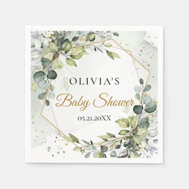 Moderne botanische Blattgold Baby-Dusche Serviette (Vorderseite)