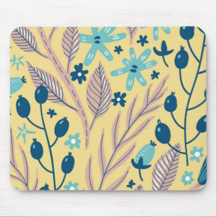 Moderne botanische blaue Blumengestaltung auf Beig Mousepad