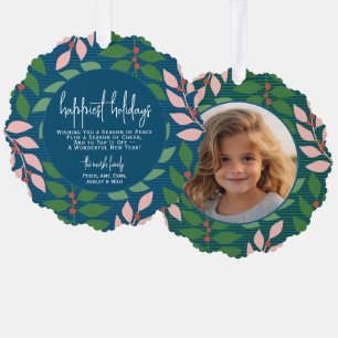 Moderne botanische Blautöne - Foto - Fröhlichste F Ornament Karte