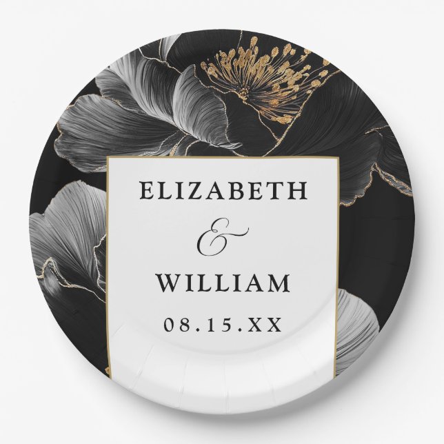 Moderne botanische Blumen Elegante schicke Hochzei Pappteller (Vorderseite)