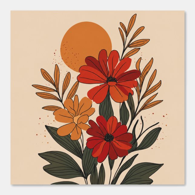 Moderne Botanische Blumen Tapete (Vorderseite)