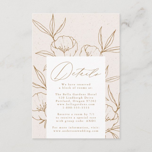 Moderne Botanische Blumencreme Gold Hochzeiten Det Begleitkarte (Vorderseite)