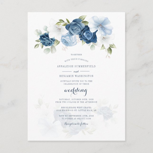 Moderne botanische Blumenhochzeit Einladungspostkarte (Vorderseite)