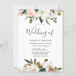 Moderne Botanische Blush & White Floral Wedding Einladung