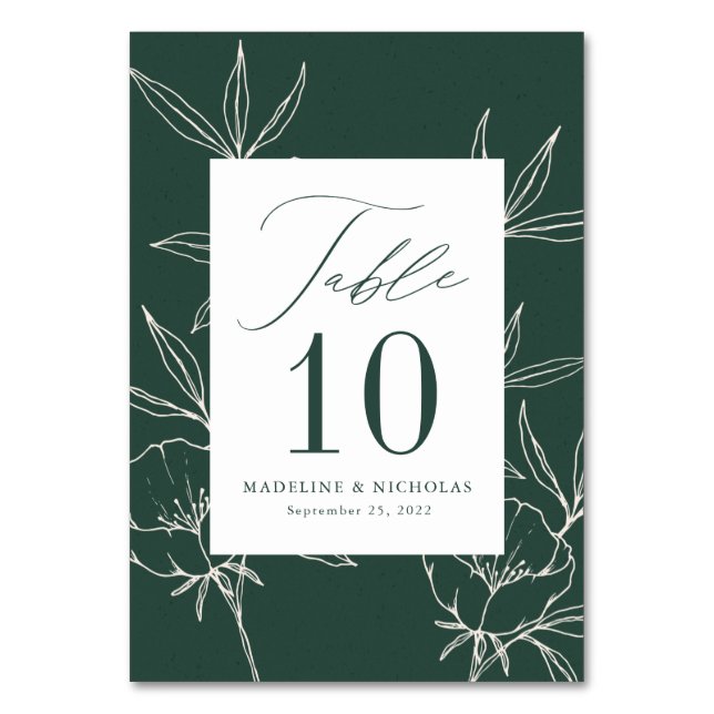 Moderne Botanische Blütenblütenhochzeit Tischnummer (Vorderseite)