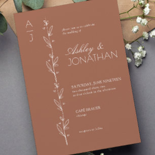 Moderne botanische Division Hochzeit Terrakotta Einladung