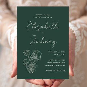 Moderne botanische dunkelgrüne Hochzeitseinladung Einladung