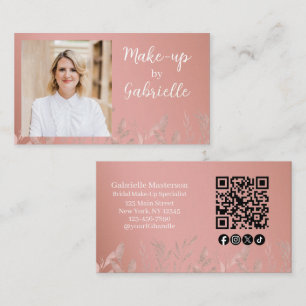 Moderne Botanische Dusty Rose Boho Foto QR Code Visitenkarte