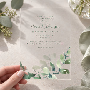 Moderne botanische Eukalyptus-Boho-Brautparty Acryleinladungen