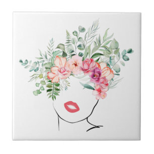Moderne botanische Floral-Linienkunst Fliese