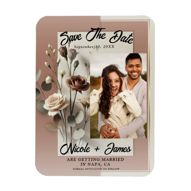Moderne botanische Floral-Mocha-Mousse-Save-the-Da Magnet (Vertikal)