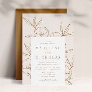 Moderne botanische florale Creme- und Goldhochzeit Einladung
