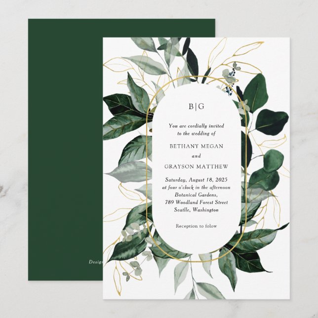 Moderne botanische Gartenhochzeit Einladung (Vorne/Hinten)