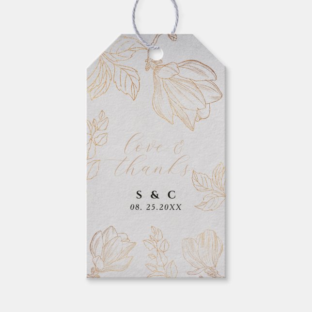 Moderne Botanische Goldene Blütenhochzeit Geschenkanhänger (Vorderseite)