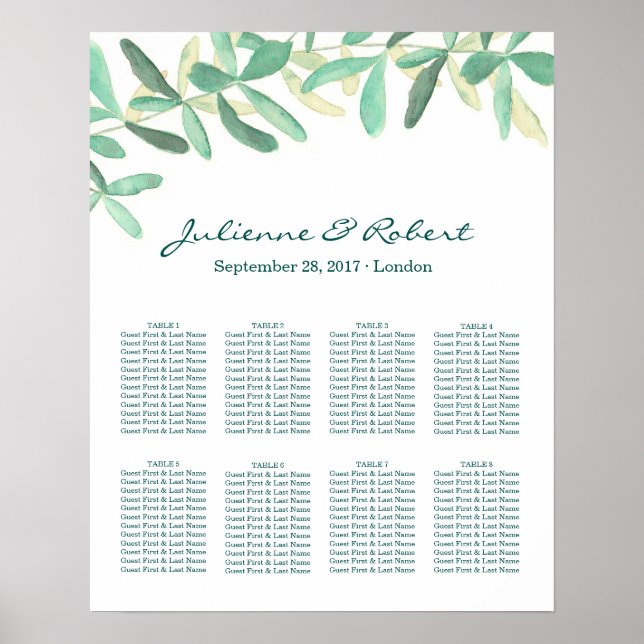 Moderne botanische Greenerie Hochzeitskarte Poster (Vorne)