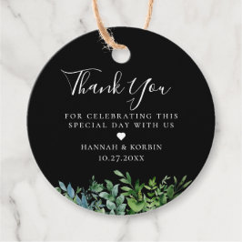 Moderne Botanische Grüne Schwarze Hochzeit Geschenkanhänger