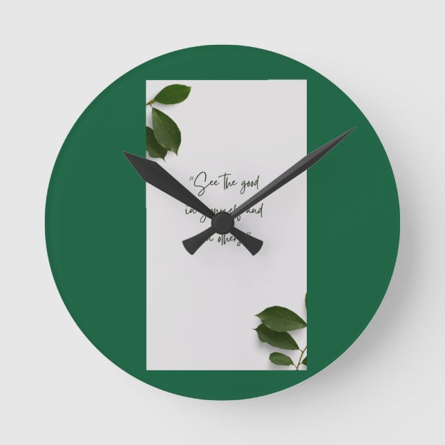 Moderne botanische grüne Wanduhr (Vorderseite)
