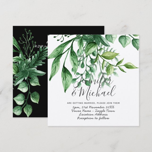 Moderne Botanische handgeschriebene HochzeitKraft Einladung (Vorne/Hinten)