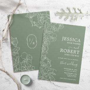 Moderne botanische Heirat Grüne Hochzeit Minimalis Einladung
